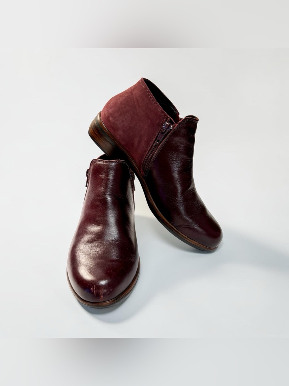 Naot Helm Bordeaux Leather & Violet Nubuck Ankle Boots Women’s Size 38